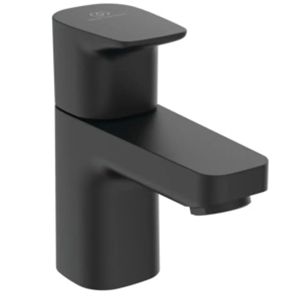 Standventil in schwarzem Finish von Ideal Standard, mit einer minimalistischen Form und einem Hebel zur Steuerung des Wasserflusses. Geeignet für moderne Badezimmergestaltung.